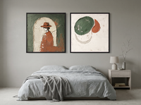 Arch & Organic Forms — Set of 2 Original Oils, Sage & Terracotta — original hand-painted oil shown on the wall in a styled room