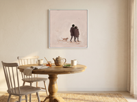 Couple Walking Away Wall Art — Original Palette-Knife Oil, Mauve & Plum — original hand-painted oil shown on the wall in a styled room