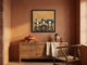 Three Women in Hats Wall Art — Original Palette-Knife Oil, Ochre & Navy