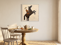 Rider on a Rearing Horse Wall Art — Original Palette-Knife Oil, Chocolate & Rust — original hand-painted oil shown on the wall in a styled room