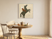 Rider on a Rearing Horse Wall Art — Original Palette-Knife Oil, Olive & Rust — original hand-painted oil shown on the wall in a styled room
