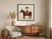Rider on Horseback Wall Art — Original Palette-Knife Oil, Chocolate & Caramel — original hand-painted oil shown on the wall in a styled room