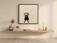 Shepherd Carrying a Lamb Wall Art — Original Palette-Knife Oil, Chocolate & Cream — original hand-painted oil shown on the wall in a styled room