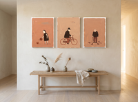 A Quiet Day Triptych — 3 Original Oils, Espresso & Terracotta — original hand-painted oil shown on the wall in a styled room