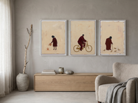 A Quiet Day Triptych — 3 Original Oils, Wine & Oat — original hand-painted oil shown on the wall in a styled room