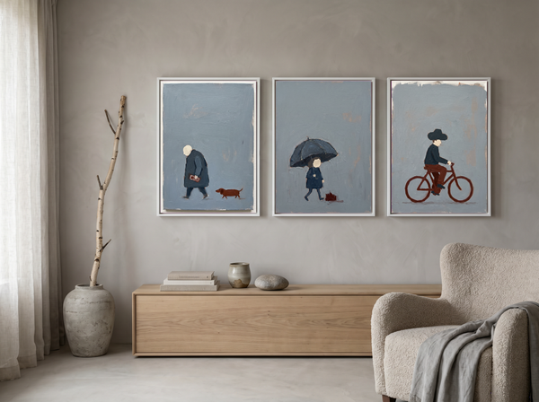 Solitude Triptych — 3 Original Oils, Storm Slate & Rust