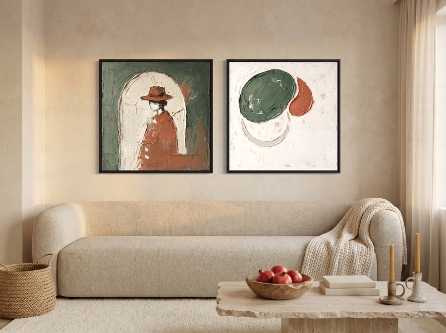 Arch & Organic Forms — Set of 2 Original Oils, Sage & Terracotta
