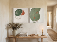 Organic Forms & Monolith — Set of 2 Original Oils, Sage & Terracotta — original hand-painted oil shown on the wall in a styled room