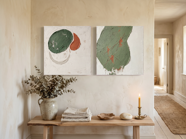 Organic Forms & Monolith — Set of 2 Original Oils, Sage & Terracotta