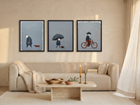 Solitude Triptych — 3 Original Oils, Storm Slate & Rust — original hand-painted oil shown on the wall in a styled room