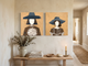 Women in Hats — Set of 2 Original Oils, Slate Blue on Ochre