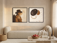 Arch & Organic Forms — Set of 2 Original Oils, Chocolate & Cream — original hand-painted oil shown on the wall in a styled room