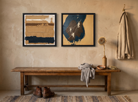 Bands & Monolith — Set of 2 Original Oils, Ochre & Navy — original hand-painted oil shown on the wall in a styled room