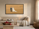 Wedding Couple and Dog Wide Wall Art — Original Palette-Knife Oil, Navy & Golden Ochre