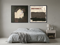 Arch & Bands — Set of 2 Original Oils, Charcoal & Oxblood — original hand-painted oil shown on the wall in a styled room