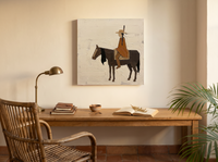 Braided Rider on Horseback Wall Art — Original Palette-Knife Oil, Brown & Caramel — original hand-painted oil shown on the wall in a styled room