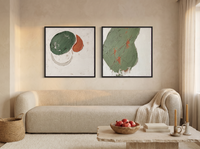 Organic Forms & Monolith — Set of 2 Original Oils, Sage & Terracotta — original hand-painted oil shown on the wall in a styled room