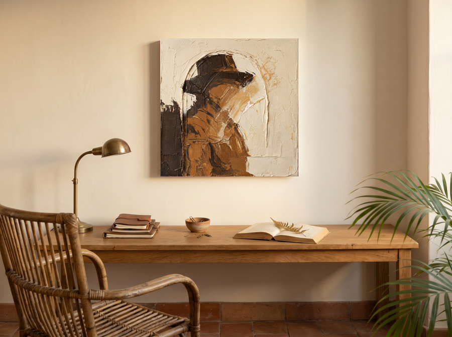 Arched Niche Abstract Wall Art — Original Palette-Knife Oil, Chocolate & Cream