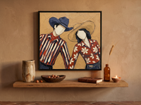 Dancing Couple Wall Art — Original Palette-Knife Oil, Navy & Red — original hand-painted oil shown on the wall in a styled room
