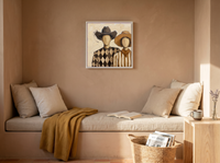 Cowboy & Cowgirl Wall Art — Original Palette-Knife Oil, Brown & Tan — original hand-painted oil shown on the wall in a styled room