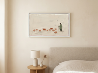 Shepherd and Flock Wide Wall Art — Original Oil Landscape, Sage & Terracotta — original hand-painted oil shown on the wall in a styled room