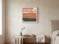 Horizontal Bands Abstract Wall Art — Original Palette-Knife Oil, Terracotta & Sage — original hand-painted oil shown on the wall in a styled room