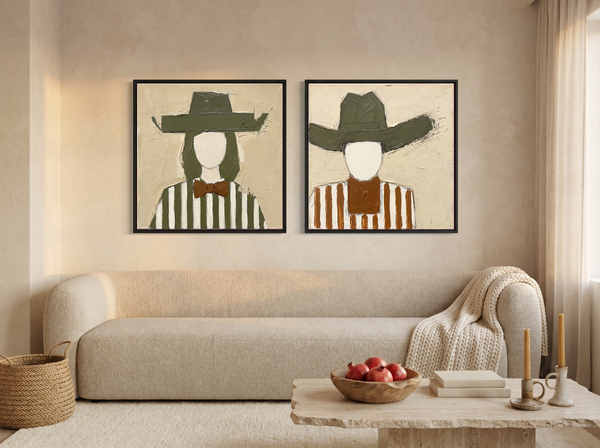 Cowgirl and Cowboy — Set of 2 Original Oils, Olive & Sienna