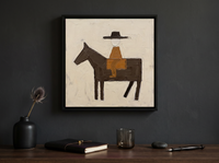 Rider on Horseback Wall Art — Original Palette-Knife Oil, Chocolate & Caramel — original hand-painted oil shown on the wall in a styled room