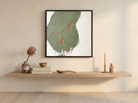 Dark Monolith Abstract Wall Art — Original Palette-Knife Oil, Sage & Terracotta — original hand-painted oil shown on the wall in a styled room