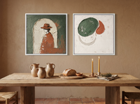 Arch & Organic Forms — Set of 2 Original Oils, Sage & Terracotta — original hand-painted oil shown on the wall in a styled room