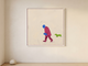 Man Walking His Dachshund Wall Art — Original Pop-Colour Oil, Magenta & Blue