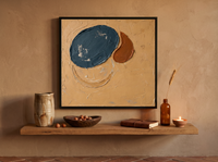 Organic Forms Abstract Wall Art — Original Palette-Knife Oil, Navy & Ochre — original hand-painted oil shown on the wall in a styled room