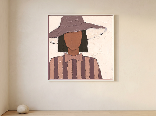 Lady in a Floppy Hat Wall Art — Original Palette-Knife Oil, Mauve & Rose-Brown