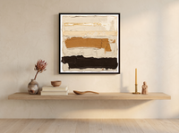 Horizontal Bands Abstract Wall Art — Original Palette-Knife Oil, Ochre & Chocolate — original hand-painted oil shown on the wall in a styled room