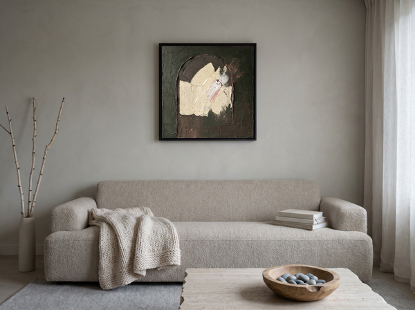 Arched Niche Abstract Wall Art — Original Palette-Knife Oil, Charcoal & Oxblood