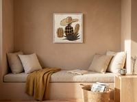 Cowboy in a Cactus Field Wall Art — Original Palette-Knife Oil, Chocolate & Tan — original hand-painted oil shown on the wall in a styled room