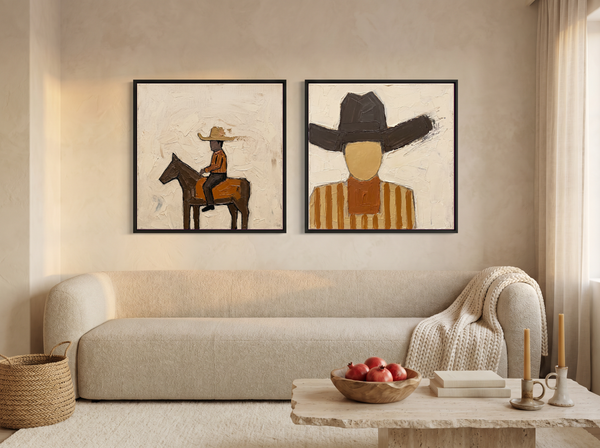 Rider & Cowboy — Set of 2 Original Oils, Chocolate & Rust