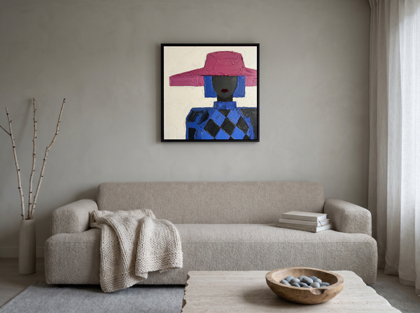 Lady in a Magenta Hat Wall Art — Original Palette-Knife Oil, Magenta & Cobalt