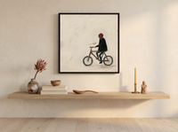 Cyclist Wall Art — Original Palette-Knife Oil, Olive & Oxblood — original hand-painted oil shown on the wall in a styled room