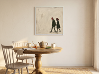 Couple Walking Hand in Hand Wall Art — Original Oil, Charcoal & Oxblood — original hand-painted oil shown on the wall in a styled room