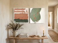 Bands & Monolith — Set of 2 Original Oils, Sage & Terracotta — original hand-painted oil shown on the wall in a styled room
