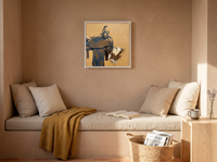 Western Saddle Still Life Wall Art — Original Palette-Knife Oil, Ochre & Slate — original hand-painted oil shown on the wall in a styled room