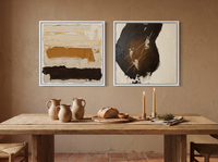 Bands & Monolith — Set of 2 Original Oils, Chocolate & Cream — original hand-painted oil shown on the wall in a styled room
