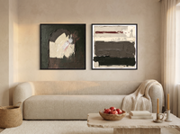 Arch & Bands — Set of 2 Original Oils, Charcoal & Oxblood — original hand-painted oil shown on the wall in a styled room