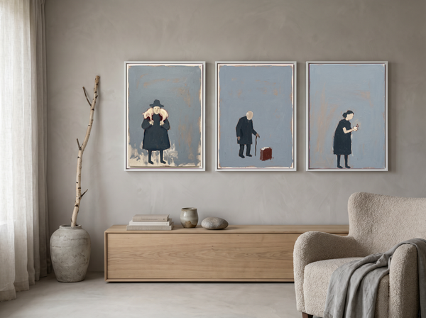 Devotion Triptych — 3 Original Oils, Storm Slate
