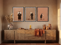 Devotion Triptych — 3 Original Oils, Terracotta — original hand-painted oil shown on the wall in a styled room