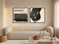 Bands & Monolith — Set of 2 Original Oils, Charcoal & Oxblood — original hand-painted oil shown on the wall in a styled room