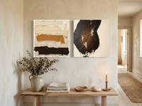 Bands & Monolith — Set of 2 Original Oils, Chocolate & Cream — original hand-painted oil shown on the wall in a styled room