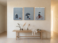 Solitude Triptych — 3 Original Oils, Storm Slate & Rust — original hand-painted oil shown on the wall in a styled room