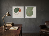 Organic Forms & Monolith — Set of 2 Original Oils, Sage & Terracotta — original hand-painted oil shown on the wall in a styled room
